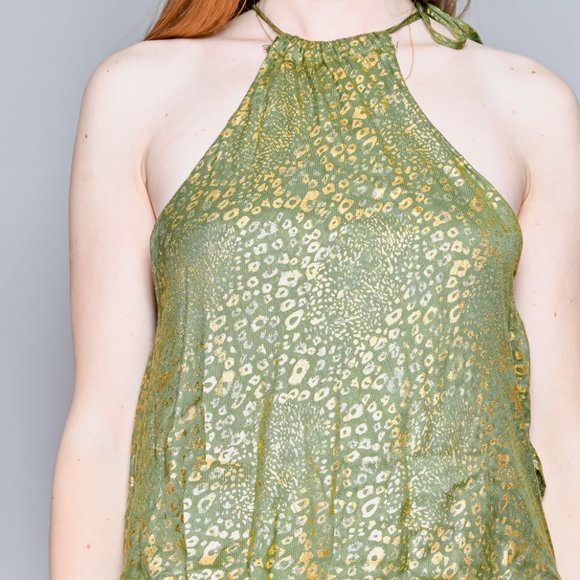 CLAIRE KANE Senegal Green & Gold Tiered Dress M EUC $338 - Picture 2 of 6